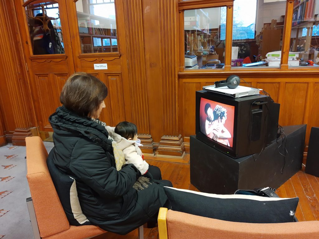 EWVA Book Launch, Glasgow Women's Library, November 2019 (on the screen Lydia Schouten, Romeo is bleeding, 1982). Courtesy of Laura Leuzzi.