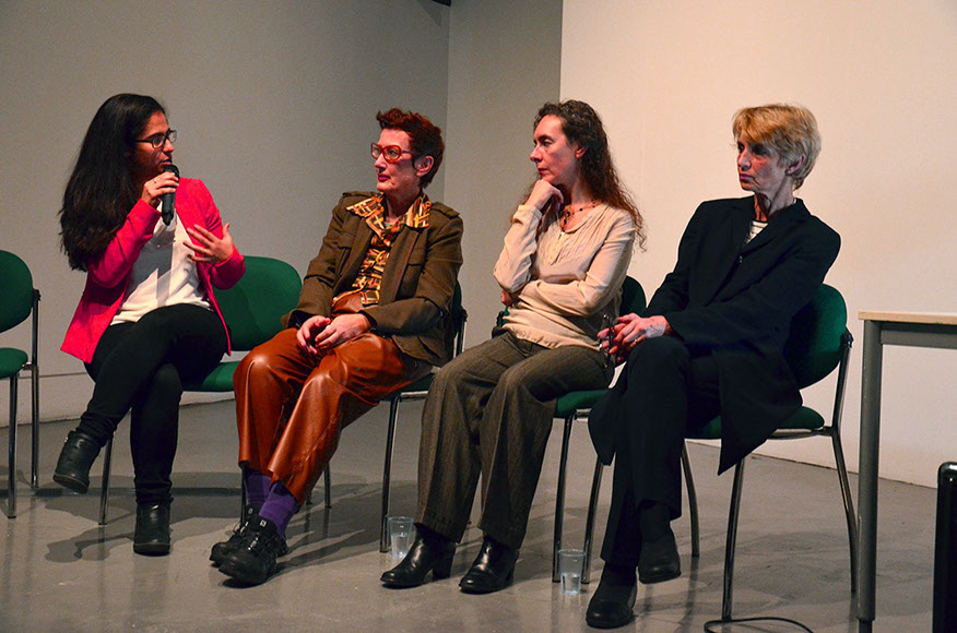 Self/Portraits co-curated by Laura Leuzzi, Giulia Casalini and Diana Georgiou (from left: Laura Leuzzi, Lydia Schouten, Cinzia Cremona, Elaine Shemilt), DCA, Dundee, 2016. Source: ewva.ac.uk